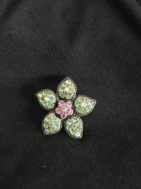 Premier Designs Green & Pink Crystal Flower Pin